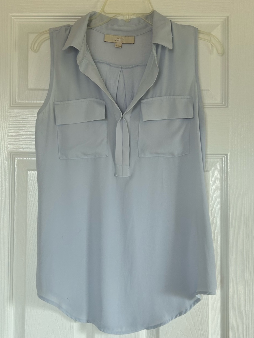 LOFT Light Blue Sleeveless Collared Pocket Top